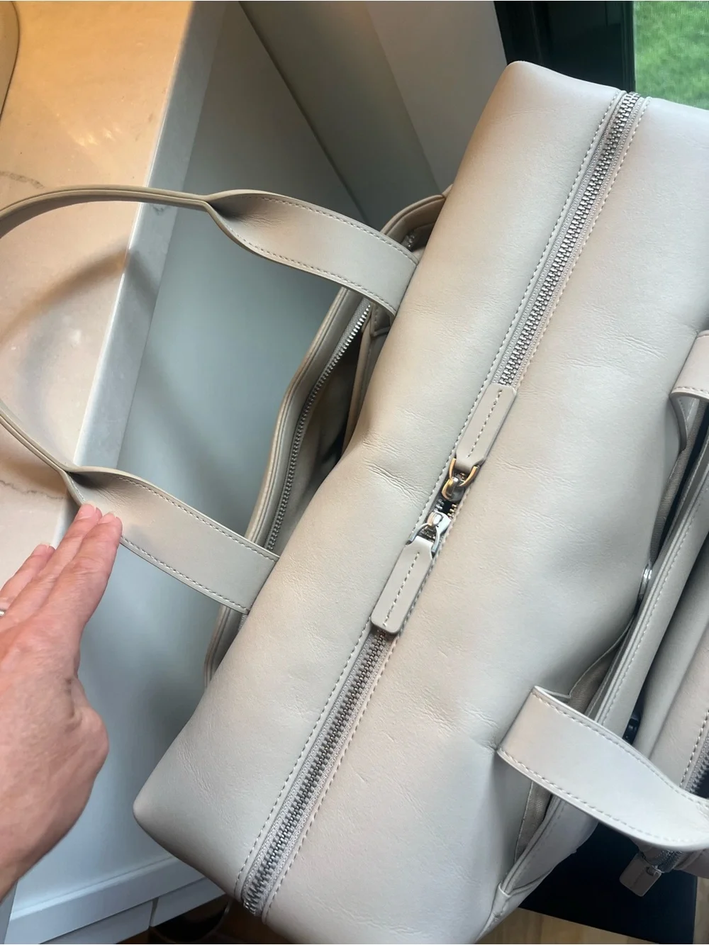 MONOS Metro Vegan Leather Duffel Bag with detachable pouch — ivory - Picture 5 of 16
